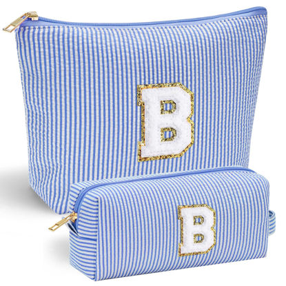 Picture of YOOLIFE Birthday Gifts for Women - Monogram Personalized Makeup Bag Cosmetic Bag Travel Toiletry Bag Gifts for Women Her Mom Bridesmaid Bride Wife Friend Sister Teacher Grandma Blue Initial B