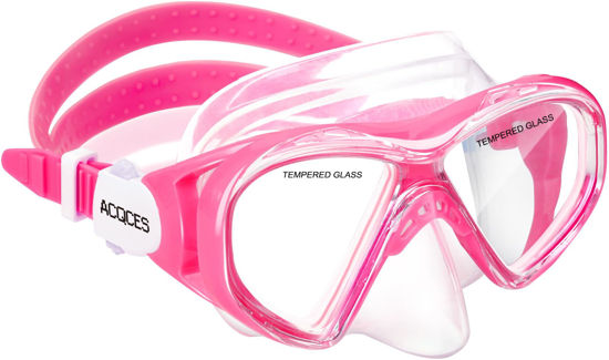 Picture of ACQCES Kids Swim Goggles Snorkel Diving Mask for Boys Girls Ages 5-15, Two-Color Anti-Fog Swimming Goggles with Nose Cover (Light Pink)