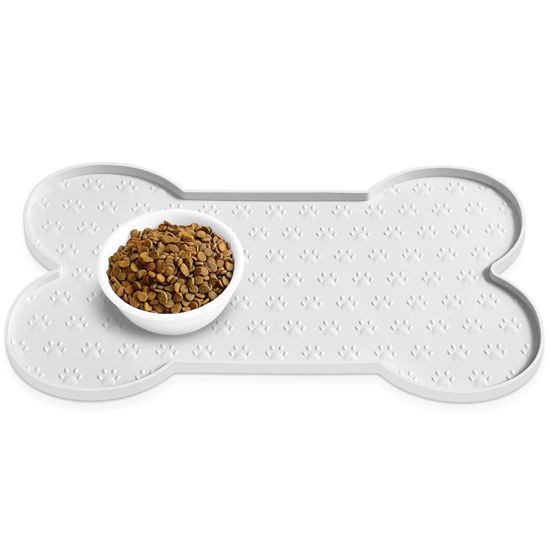 Picture of PWTAA Dog Food Mat Anti-Slip Silicone Dog Bowl Mat Thicker Pet Placemat Waterproof Cat Feeder Pad with Raised Edge Puppy Kitten Feeding Mats Suitable Small Medium-Sized Dogs Cats Eating Tray