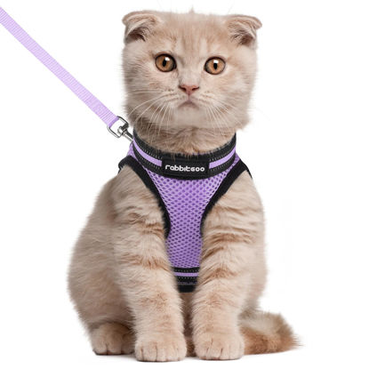 Picture of rabbitgoo Cat Harness and Leash Set for Walking Escape Proof, Adjustable Soft Kittens Vest with Reflective Strip for Cats, Comfortable Outdoor Vest, Light Purple, L