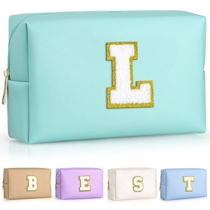 Picture of TOPEAST Personalized Birthday Gifts for Women, Preppy Patch Makeup Bag, Chenille Letter Pouch Cosmetic Bag, Travel Organizer, Christmas Gifts for Friends, Cute Stuff For Girls (Blue L)