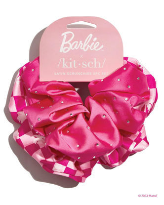 Picture of Barbie x Kitsch Satin Brunch Hair Scrunchies for Women - Softer Than Silk Scrunchies for Hair | Satin Scrunchies for Girls & Stylish Satin Hair Ties for Women | Satin Hair Scrunchie, 2pc (Barbie Pink)