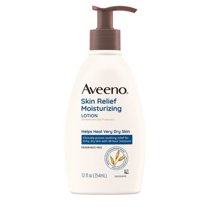 Picture of Aveeno Skin Relief 24-Hour Moisturizing Lotion for Sensitive Skin with Natural Shea Butter & Triple Oat Complex, Unscented Therapeutic Lotion for Extra Dry, Itchy Skin, 12 fl. oz