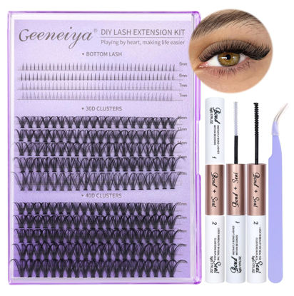 Picture of Geeneiya Natural Lash Clusters Kit Wispy Lash Extension Kit Bottom Lashes DIY Eyelash Extension Kit D Curl Individual Eyelashes Kit with Waterproof Lash Bond and Seal, Lash Tweezers (30D+40D+BOTTOM)