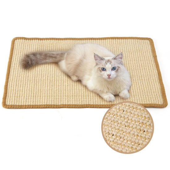 Picture of FUKUMARU Cat Scratcher Mat, 23.6 X 15.7 Inch Natural Sisal Cat Scratch Mats, Horizontal Cat Floor Scratching Pad Rug, Protect Couch and Carpets