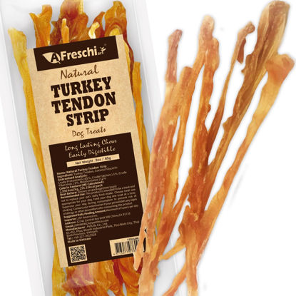 Picture of Afreschi Turkey Tendon for Dogs, Dog Treats for Signature Series, All Natural Human Grade Puppy Chew, Ingredient Sourced from USA, Hypoallergenic, Rawhide Alternative, 1 Unit/Pack Strip (Large)