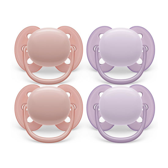 Picture of Philips Avent Ultra Soft Pacifier - 4 x Soft and Flexible Baby Pacifiers for Babies Aged 0-6 Months, BPA Free with Sterilizer Carry Case, SCF091/25