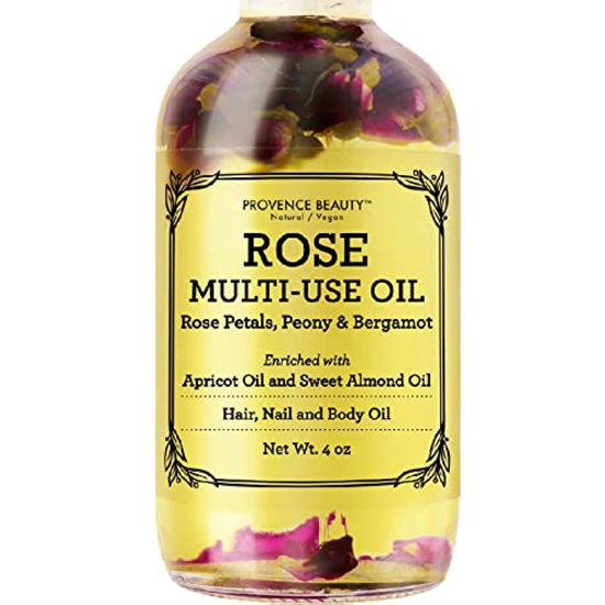 Picture of Multi-Use Oil for Face, Body and Hair - Organic Blend of Apricot, Vitamin E and Sweet Almond Oil Moisturizer for Dry Skin, Scalp and Nails - Rose Petals, and Bergamot Essential Oil - 4 Fl Oz