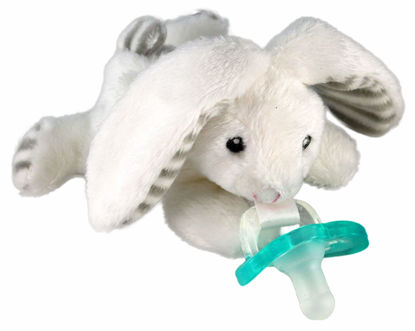 Picture of RaZbaby JollyPop Pacifier, Holder w/Detachable Baby Pacifier, Stuffed Animal RaZbuddy, All Ages 0M+, 100% Medical Grade USA Made Silicone Pacifier, Machine Washable, Easy to Hold - Bunny