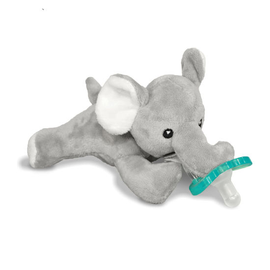 Picture of RaZbaby JollyPop Pacifier, Holder w/Detachable Baby Pacifier, Stuffed Animal RaZbuddy, All Ages 0M+, 100% Medical Grade USA Made Silicone Pacifier, Machine Washable, Easy to Hold - Elephant