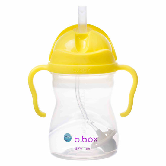 Picture of b.box Sippy Cup with Weighted Straw. Drink from any Angle, Leak Proof, Spill Proof, Easy Grip. BPA Free, Dishwasher Safe. For Babies 6m+ to Toddlers (Lemon, 8oz)