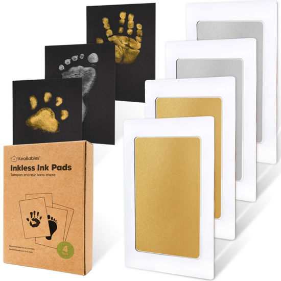 Picture of 4-Pack Inkless Hand and Footprint Kit - Ink Pad for Baby Hand and Footprints - Dog Paw Print Kit,Dog Nose Print Kit - Baby Footprint Kit, Clean Touch Baby Foot Printing Kit, Handprint Kit(Gold/Silver)