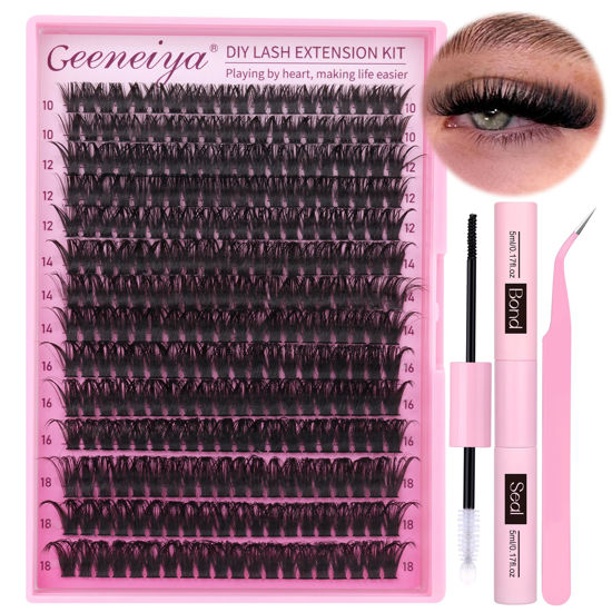 Picture of Geeneiya Full Lash Extension Kit 10-18MM Volume Eyelash Extension Kit D Curl Cluster Lashes Individual Eyelashes Kit with Waterproof Lash Bond and Seal, Lash Tweezers (10-18MM, 280Pcs, 70P)