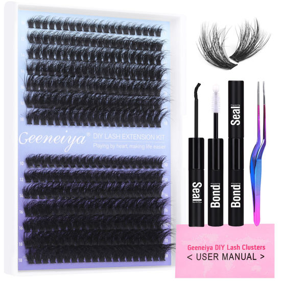 Picture of Geeneiya Fluffy Lash Extension Kit Cluster Lashes DIY Eyelash Extension Kit Individual Lashes Kit with Lash Bond and Seal Glue, Lash Applicator, DIY at Home for Beginners(60P+80P, 280Pcs)