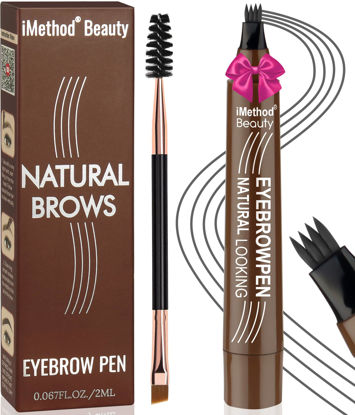 Picture of iMethod Eyebrow Pen - Eyebrow Pencil Magical Upgraded Eye Brow Pencils for Women with 4 Fork Tip & Spoolie Brush for Hair-Like Defined Natural Brows, Last All-Day, Microblading Eyebrow Pen, Dark Grey