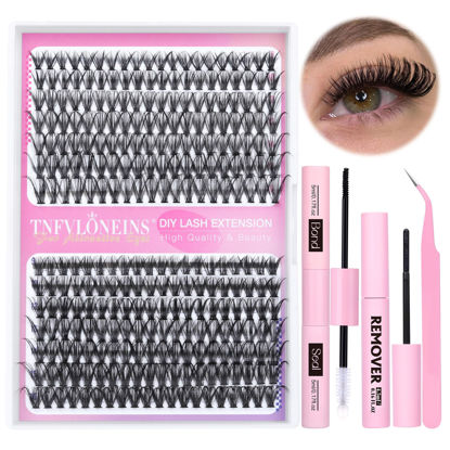 Picture of Lash Extension Kit DIY Eyelash Extension Kit D Curl Individual Lashes Kit 9-16MM Lash Clusters with Bond and Seal, Lash Remover and Eyelash Tweezers Cluster Lashes Extension by TNFVLONEINS (30D+40D)