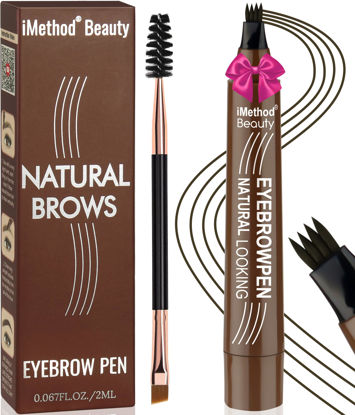 Picture of iMethod Eyebrow Pen - Eyebrow Pencil Magical Upgraded Eye Brow Pencils for Women with 4 Fork Tip & Spoolie Brush for Hair-Like Natural Brows, Last All-Day, Microblading Eyebrow Pen, Black Brown