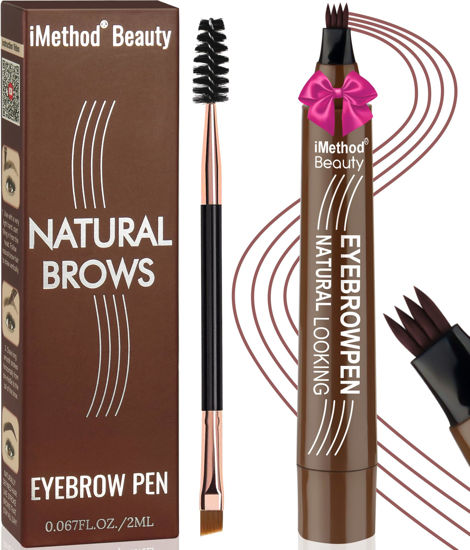 Picture of iMethod Eyebrow Pen - Eyebrow Pencil Magical Upgraded Eye Brow Pencils for Women with 4 Fork Tip & Spoolie Brush for Hair-Like Natural Brows, Last All-Day, Microblading Eyebrow Pen, Reddish Brown