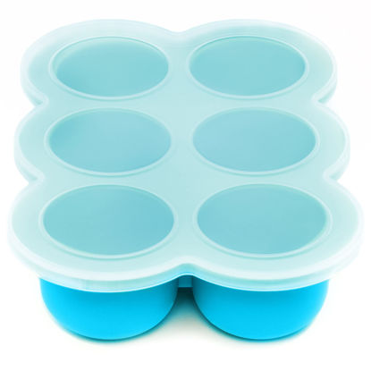 Picture of WeeSprout Silicone Freezer Tray with Clip on Lid Perfect Food Storage Container for Homemade Baby Food, Vegetable, Fruit Purees, and Breast Milk (Bright Blue, Six 3 Ounce Sections)