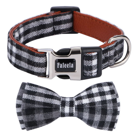 Picture of Faleela Soft &Comfy Bowtie Dog Collar,Detachable and Adjustable Bow Tie Collar,for Small Medium Large Pet (Large(Pack of 1), Black and Whit)