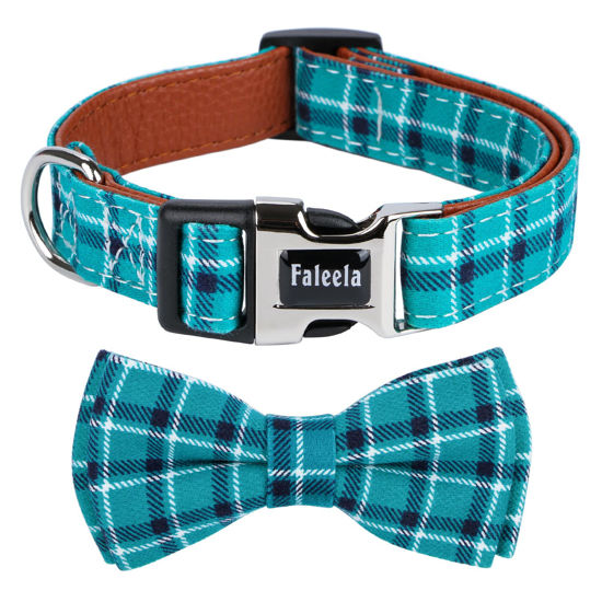 Picture of Faleela Soft &Comfy Bowtie Dog Collar,Detachable and Adjustable Bow Tie Collar,for Small Medium Large Pet (Large(Pack of 1), Green)