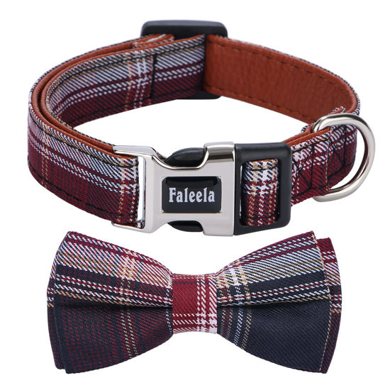 Picture of Faleela Soft &Comfy Bowtie Dog Collar,Detachable and Adjustable Bow Tie Collar,for Small Medium Large Pet (Red and White, Large(Pack of 1))