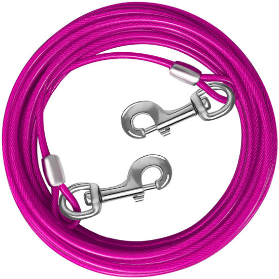 Picture of HaiYUAN Dog Tie Out Cable 10/15/20/25/30 FT Dog Runner for Yard Steel Wire Dog Cable with Durable Superior Clips Pink Dog Chains for Outside Dog Lead for Large Dogs Up to 165 lbs