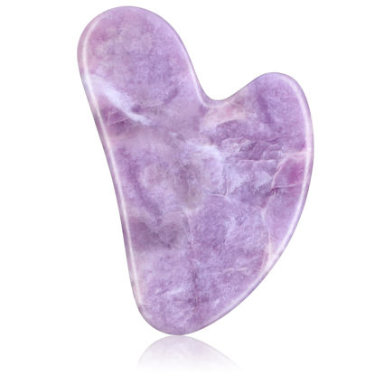 Picture of Gua Sha Facial Tools Guasha Tool Gua Sha Jade Stone for Face Skincare Facial Body Acupuncture Relieve Muscle Tensions Reduce Puffiness Festive Gifts (Light Purple)