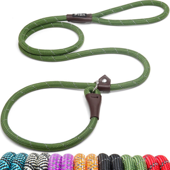 Picture of Fida Durable Slip Lead , 6 FT x 1/2" Heavy Duty Loop Leash, Comfortable Strong Rope Leash for Large, Medium Dogs, No Pull Pet Training Leash with Highly Reflective, Green