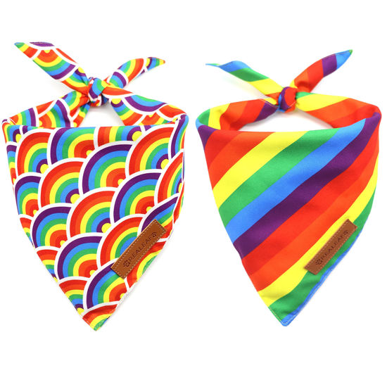 Picture of Realeaf Pride Dog Bandanas 2 Pack, LGBT LGBT+ Rainbow Scarves Bibs for Dogs, Premium Durable Fabric, Triangle Reversible Bandana for Small Medium Large and Extra Large Dogs Pets (Pride Day, Large)