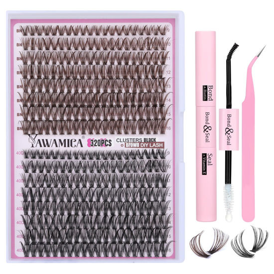 Picture of DIY Eyelash Extension Kit 320pcs Individual Lashes Black Brown Mix 9-16mm Lash Clusters Kit with Lash Bond and Seal and Lash Applicator for Lash Extension Beginners by Yawamica