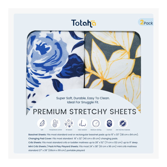 Picture of TotAha Premium Stretchy Bassinet Cradle Sheets (2-Pack) -Hypoallergenic, Silky Comfort, Buttery Soft, Calming Effect, All-Season Jersey-Knit, 32 X 16 X 3''(Celadon & Golden Flower)