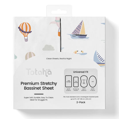 Picture of TotAha Premium Stretchy Bassinet Cradle Sheets (2-Pack) -Hypoallergenic, Silky Comfort, Buttery Soft, Calming Effect, All-Season Jersey-Knit Sheets, 32 X 16 X 3''(Air Balloon & Sailboat)