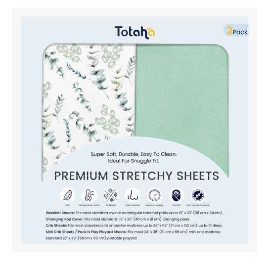 Picture of TotAha Botanical Bassinet Sheets Netural for Girls Boys, Premium Soft Boho Bassinet Mattress Sheets, Ultra Breathable Cradle Sheets Compatible with Halo, Baby Delight, 4moms, and Other Bassinet