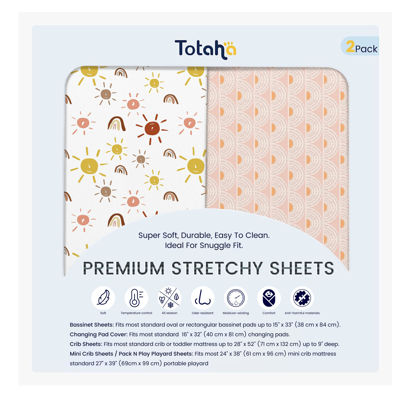 Picture of Bassinet Fitted Sheets Boho Rainbow for Baby Boys Girls, TotAha Premium Soft Cradle Sheets, Compatible with Halo, Mika Micky, Baby Delight, Dream On Me, 4moms, Maxi COSI, and Other Bassinet