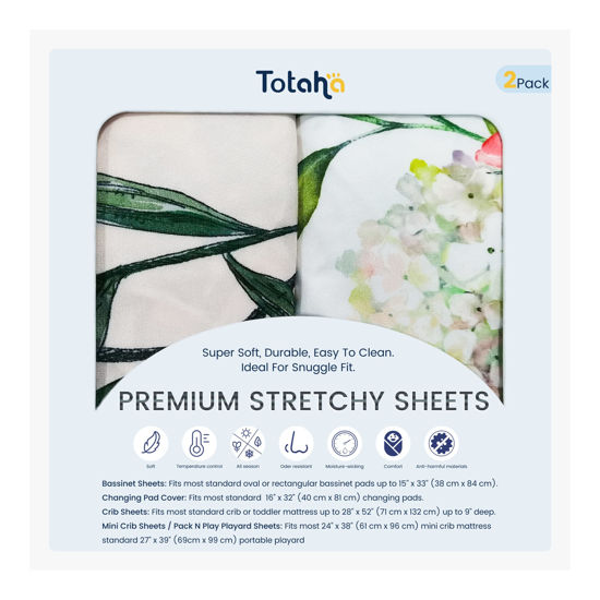 Picture of TotAha Premium Stretchy Bassinet Cradle Sheets (2-Pack) -Hypoallergenic, Silky Comfort, Buttery Soft, Calming Effect, All-Season Jersey-Knit, 32 X 16 X 3''(Summer Floral & Spring Floral)