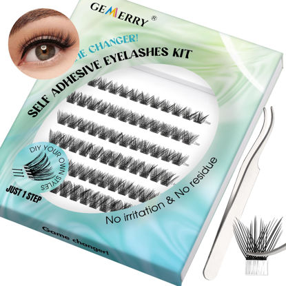 Picture of GEMERRY Self Adhesive Eyelashes Clusters kit Press on Lashes No Glue Needed Soft Lash Clusters Kit Reusable Self Adhesive Lashes DIY Lash Extension Kit for Beginners Lashes Kit(Elegant-D-10-16mm)