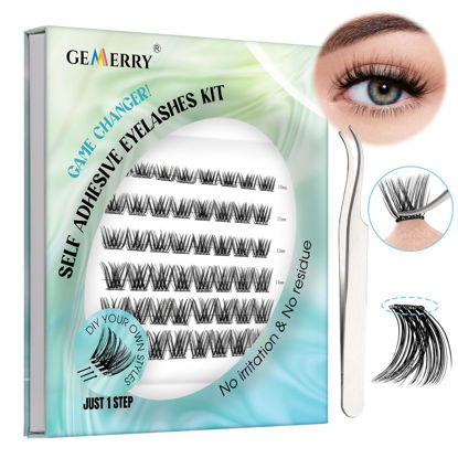 Picture of GEMERRY Self Adhesive Eyelashes Clusters kit Press on Lashes No Glue Needed Soft Lash Clusters Kit Reusable Self Adhesive Lashes with Tweezers Eyelash Extension Kit for Beginners(Gorgeous-D-10-16mm)