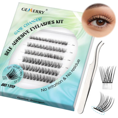 Picture of GEMERRY Self Adhesive Eyelashes Clusters kit Press on Lashes No Glue Needed Lash Clusters Kit Reusable Self Adhesive Eyelashes DIY Eyelash Extension Kit for Beginners Lashes Kit(Classic-D-10-16mm)