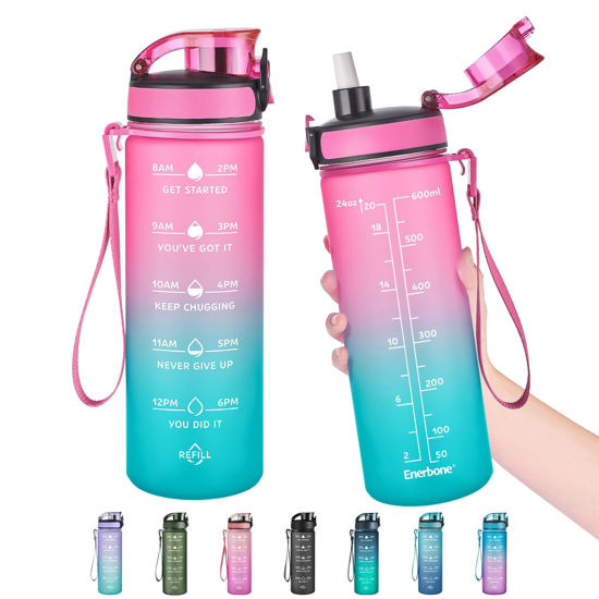 Picture of Enerbone 24 oz Water Bottle, Leakproof BPA & Toxic Free, Motivational Water Bottle with Times to Drink and Straw, Fitness Sports Water Bottle with Strap for Office, Gym, Outdoor Sports