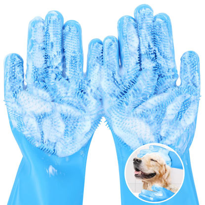 Picture of Pecute Pet Grooming Gloves Large, Heat Resistant Cat Bathing Gloves with High-Density Teeth, Silicone Dog Bathing Gloves with Enhanced Five Finger Design, for Washing, Bathing, and Massaging