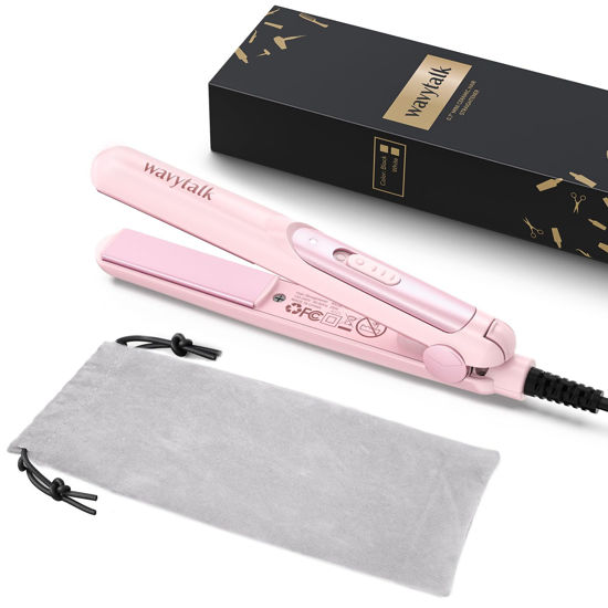 Picture of Wavytalk Mini Portable Flat Iron, 0.7 Inch Dual Voltage Hair Straightener - Small Flat Irons for Short Hair, Curls Bangs, Worldwide Use Travel Flat Iron, Pink