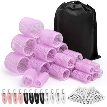 Picture of Rollers Hair Curlers Set of 48 with 24 Curlers (6 Jumbo, 6 Large, 6 Medium, 6 Small) and 24 Clips for Long, Medium, Short Hair (Purple)