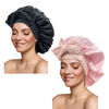 Picture of Satin Bonnet Silk Bonnet Hair Bonnet for Sleeping Large Bonnets with Tie Band Hair Wrap with Adjustable Straps Hair Cap Night Sleep Caps for Women Curly Braid Hair(Black,Pink)