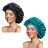 Picture of Satin Bonnet Silk Bonnet Hair Bonnet for Sleeping Large Bonnets with Tie Band Hair Wrap with Adjustable Straps Hair Cap Night Sleep Caps for Women Curly Braid Hair(Black,Dark Turquoise)