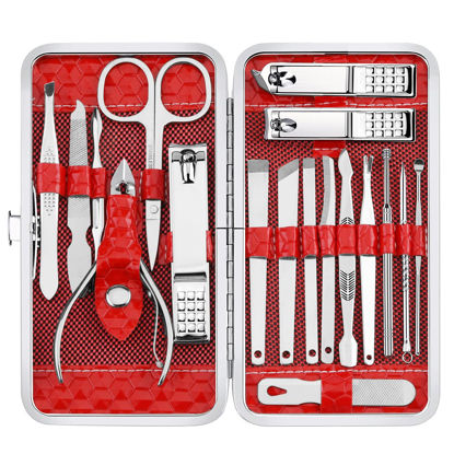 Picture of Yougai Manicure Set 18 in 1 Nail Clippers, Stainless Steel Professional Grooming Kits, Nail Care Tools Pedicure kit with Luxurious Travel Case