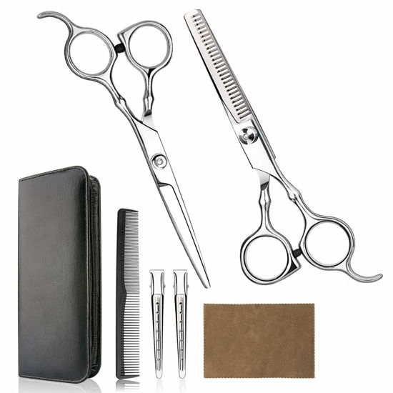 Picture of Hair Cutting Scissors Professional Home Haircutting Barber/Salon Thinning Shears Kit with Comb and Case for Men/Women (Silver)