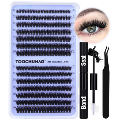 Picture of Lash Extension Kit Fluffy Eyelash Extension Kit 60D+80D Thick Lash Clusters Kit with Lash Bond and Seal Glue Wispy Individual Eyelashes Cluster with Lashes Tweezers by TOOCHUNAG(280Pcs,10-18mm)