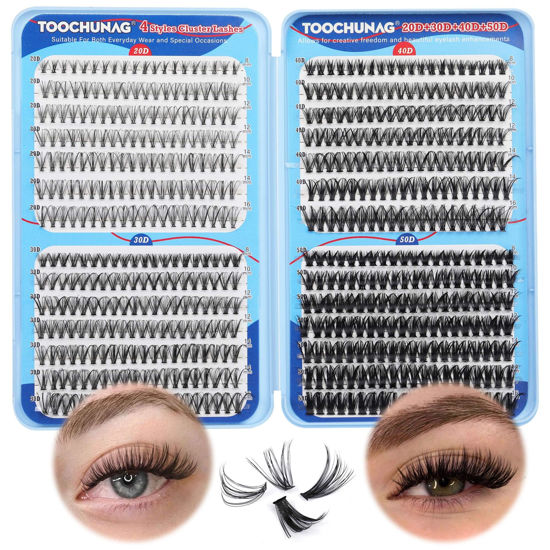 Picture of TOOCHUNAG 560pcs Wispy Lash Clusters Natural Individual Lashes Cluster Eyelash Extensions 8-16mm Fluffy Eyelash Clusters D Curl DIY Eye Lashes Extension (20/30/40/50D)