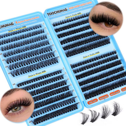 Picture of TOOCHUNAG Fluffy Lash Clusters 520pcs Individual Lashes Cluster Eyelash Extensions Wispy DIY Eye Lash Extension Thick Volume Curly Eyelash Clusters(8-18mm,4 Styles)